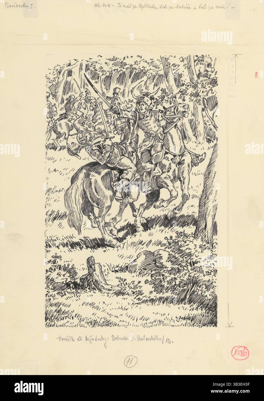 19.- vous avez ceci pour Wydblatek, ceci pour Matus et ceci pour moi, 1953. Informations complémentaires : illustration pour le roman de J.Niznansky les aventures de Moric Benovsky, publié par L.Mazac, Prague 1953 - 32 illus. Banque D'Images