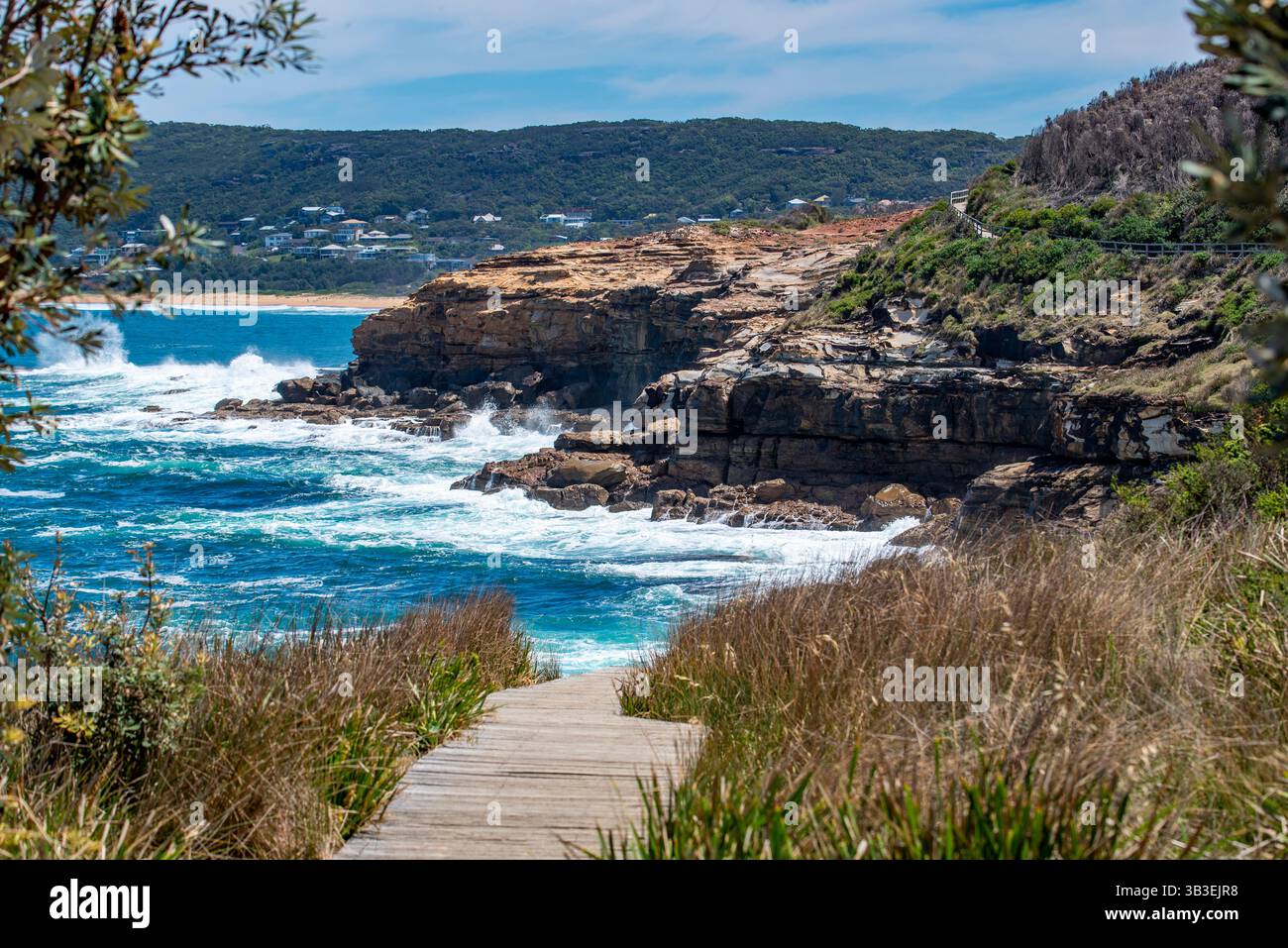 Vue vers le sud le long de la promenade côtière de Bouddi dans le parc national de Bouddi sur la côte centrale de la Nouvelle-Galles du Sud, Australie Banque D'Images