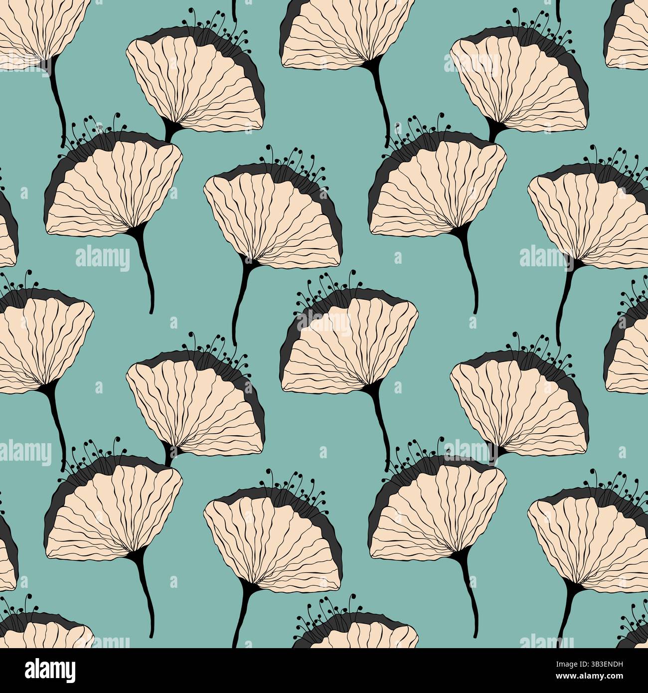 Motif de fleurs, doodle main dessinant des fleurs sur fond pastel bleu. Illustration vectorielle Illustration de Vecteur