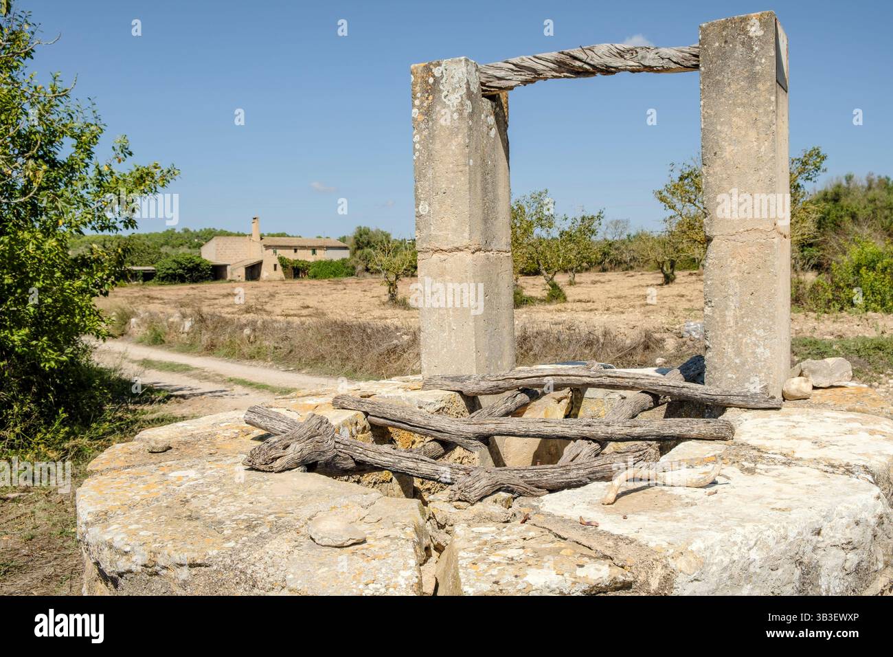Puits traditionnel de sa Carrera, Porreres, Majorque, Îles Baléares, Espagne Banque D'Images