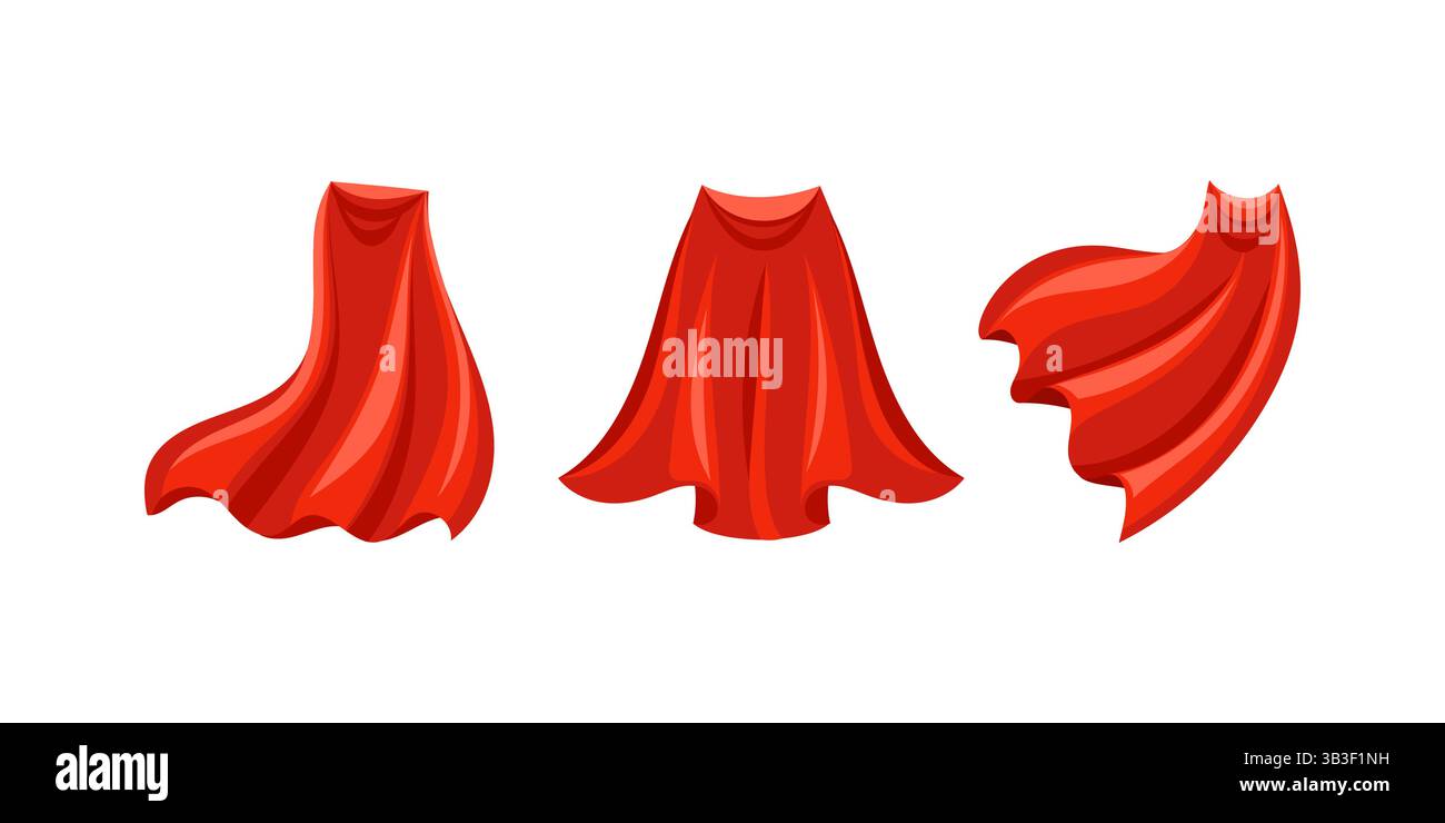 cape de super-héros rouge coulant dans différentes positions Illustration de Vecteur