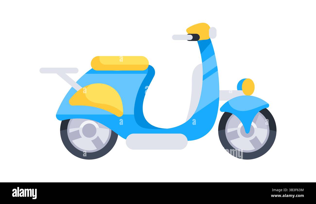 Scooter bleu et jaune se démarquant sur fond blanc Illustration de Vecteur