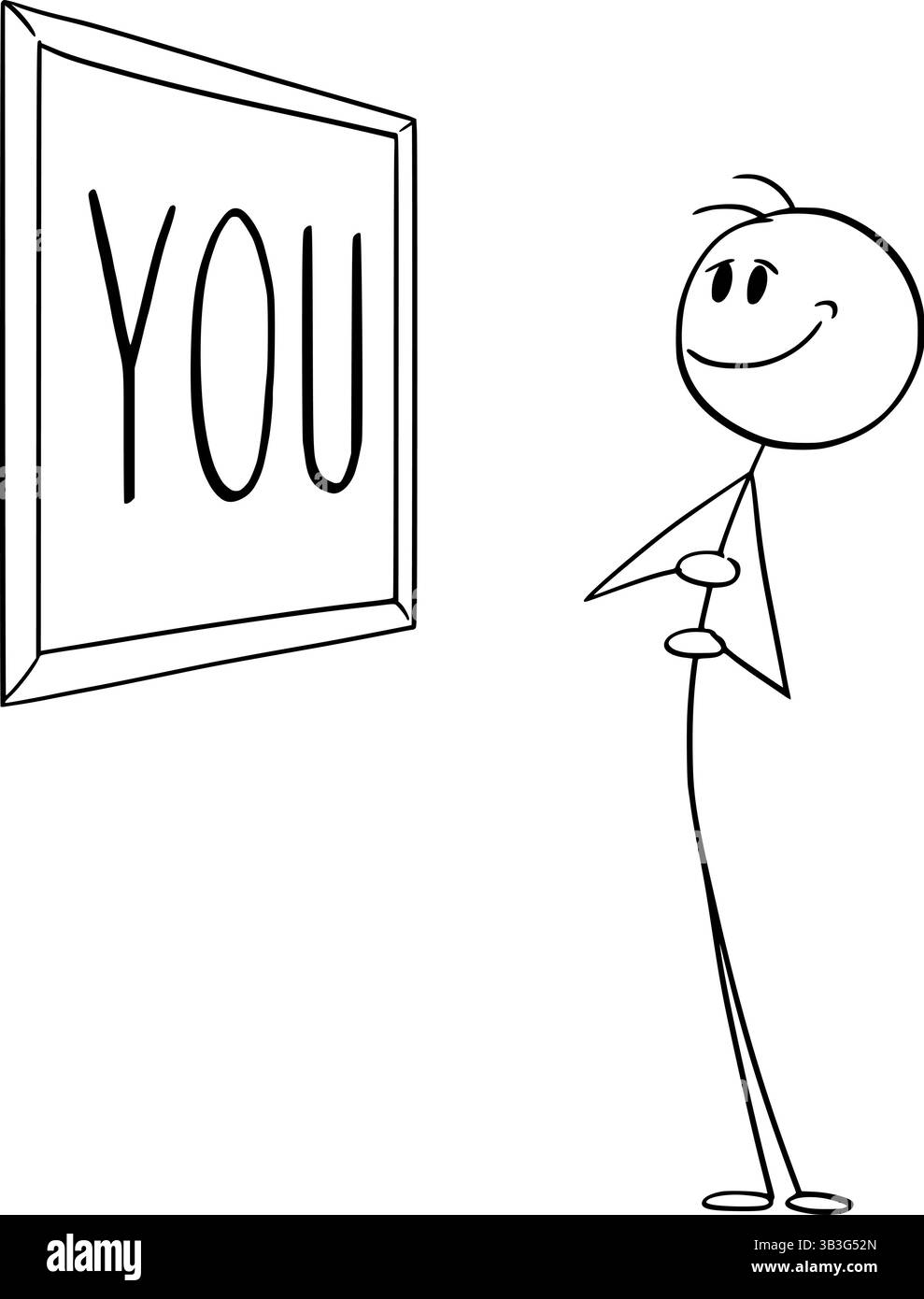 Personne pensant à soi , figure de bâton de dessin animé vectoriel ou illustration de personnage. Illustration de Vecteur