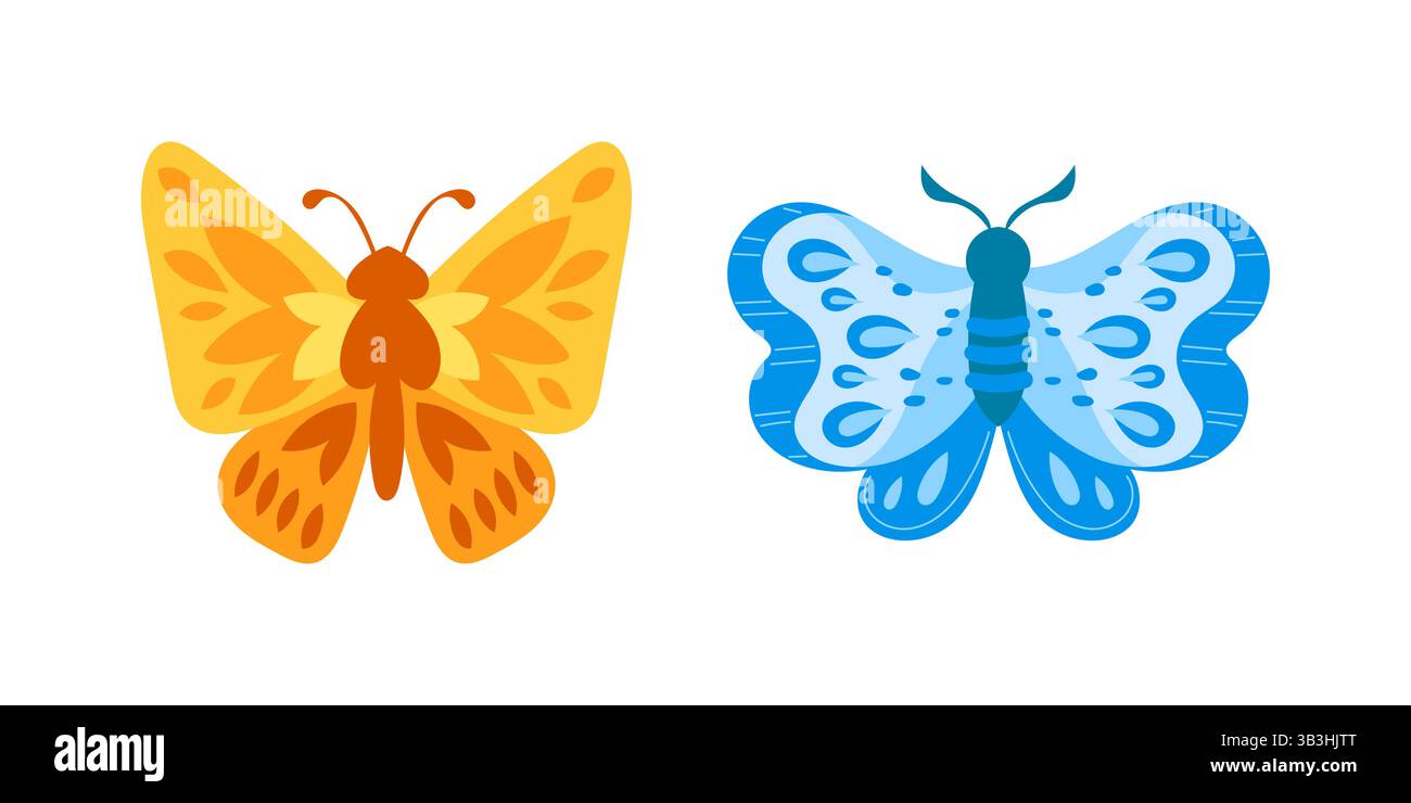 Deux papillons colorés montrant leurs belles ailes Illustration de Vecteur