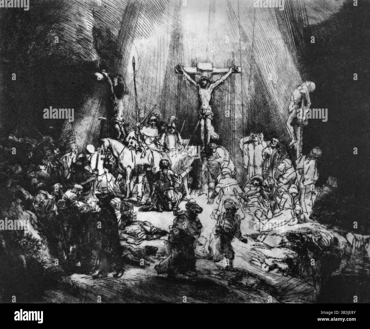 Les trois croix, peinture de l'artiste hollandais Rembrandt Banque D'Images
