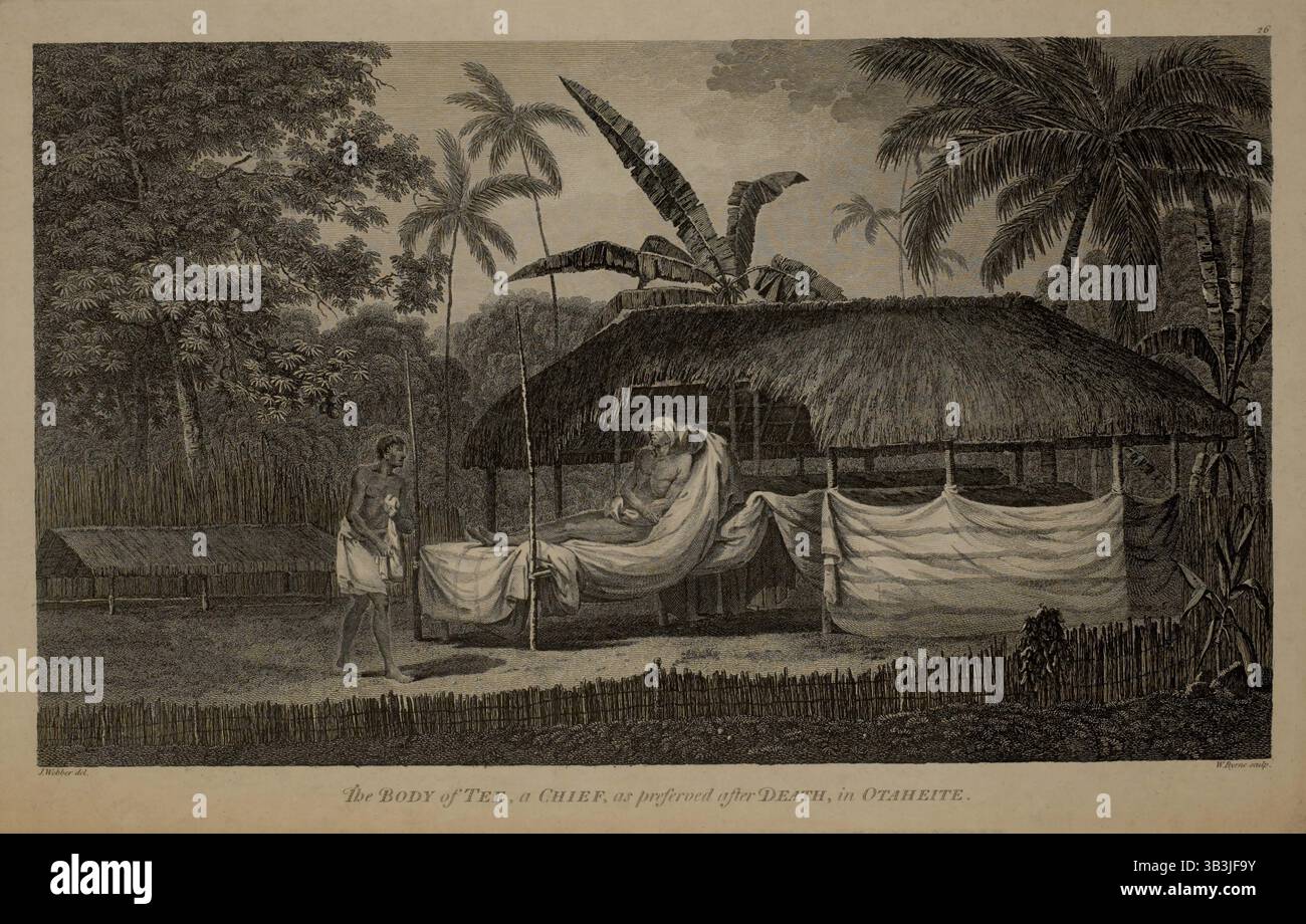 22 septembre 2017 - le corps d'un T-shirt, un chef, tel que conservé après la mort, à Otaheite, 1784 gravure par W. Byrne à partir du dessin original de John Webber alors qu'il accompagnait le capitaine James Cook lors de sa troisième expédition dans le Pacifique (crédit image : © JT Vintage/Glasshouse via ZUMA Wire) Banque D'Images