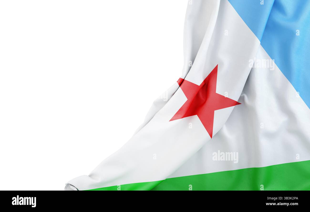 Drapeau de Djibouti avec espace vide sur la gauche. Isolé. Rendu 3D. Banque D'Images