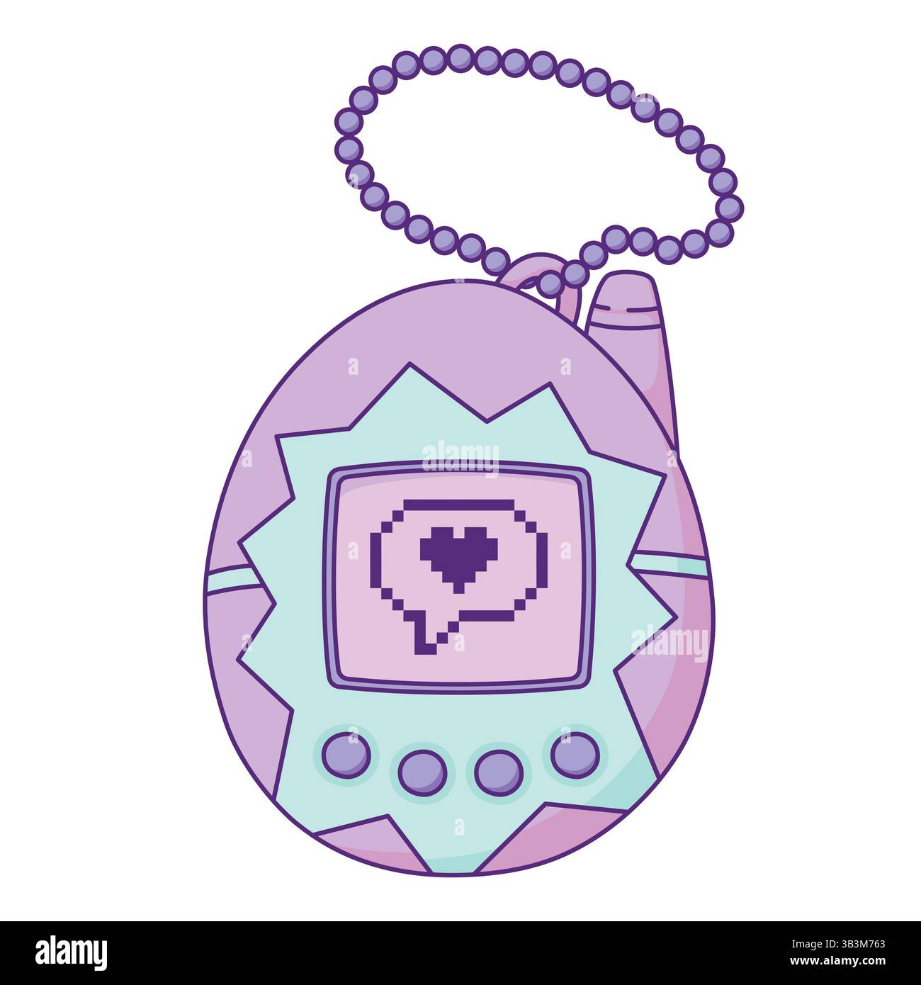 Cute Retro Virtual Pet Toy illustration dessinée à la main isolé sur fond blanc. Dispositif artificiel nostalgique pour animaux de compagnie avec affichage à l'écran, Pixel Print Illustration de Vecteur