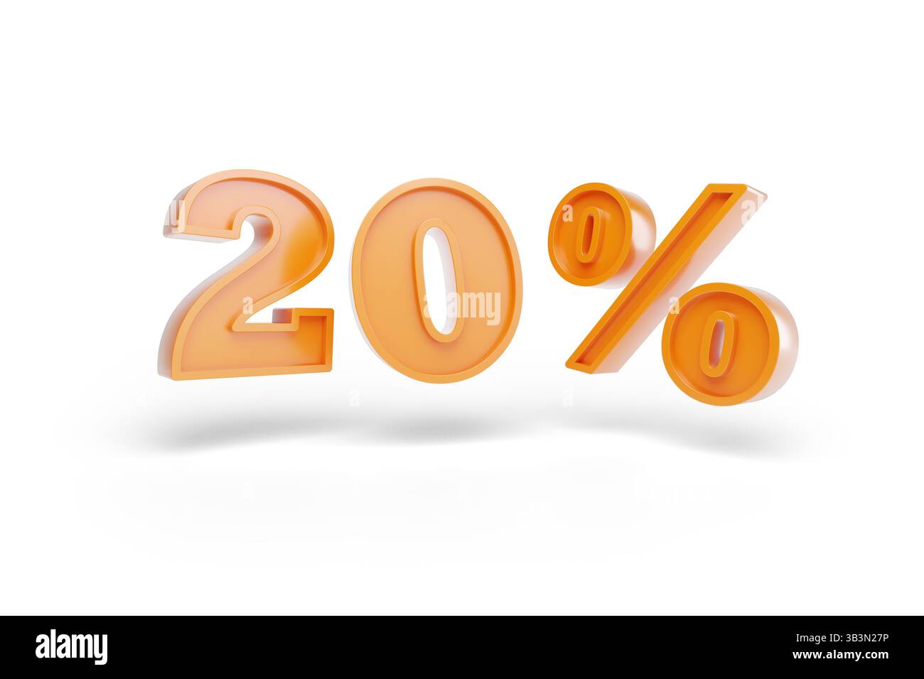20% en trois dimensions isolé sur fond blanc. Illustration 3D. Banque D'Images