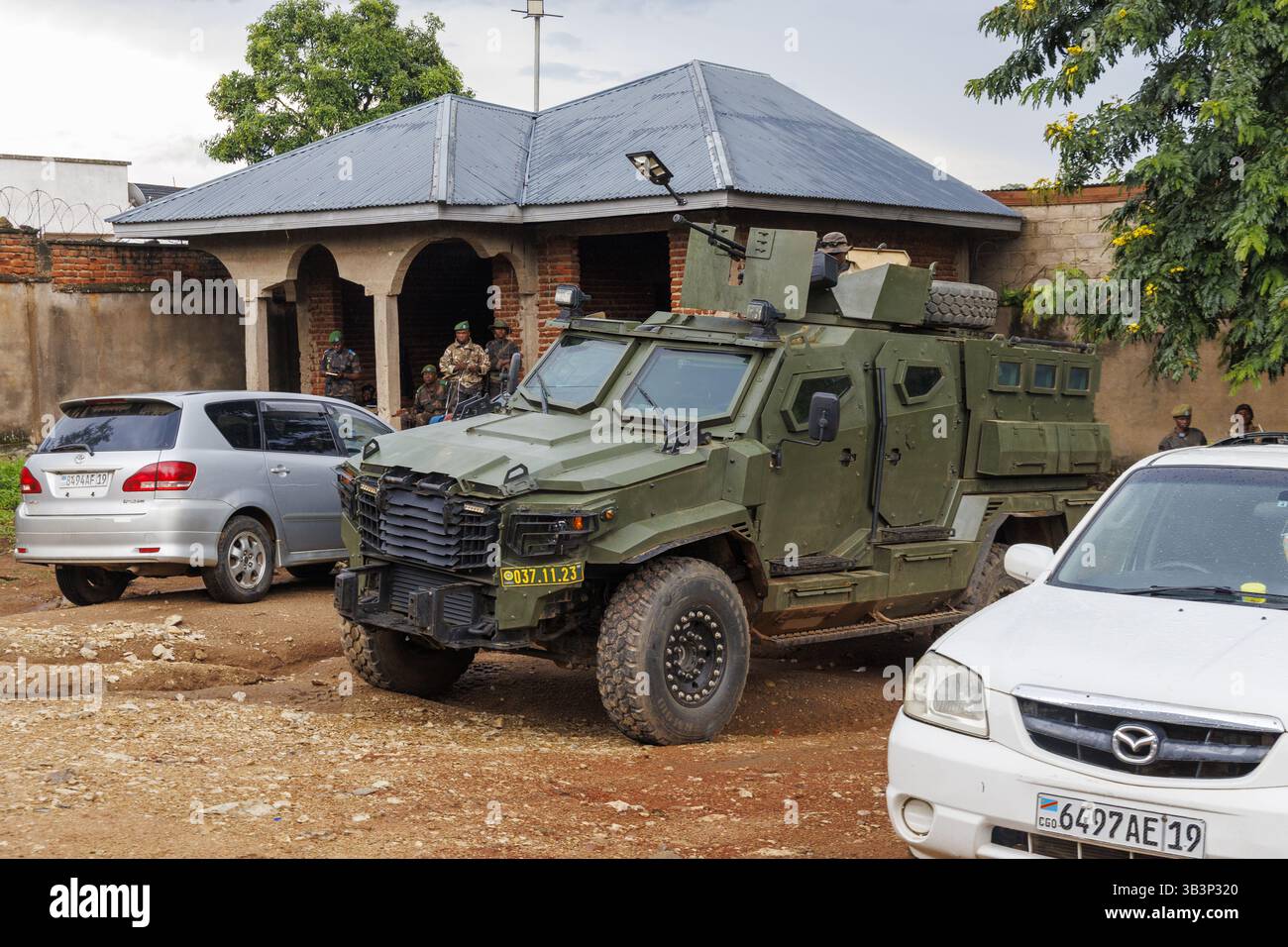 Beni, Congo. 29 avril 2025. Forces armées et photo à Beni, province du Nord-Kivu, RDC Congo, mardi 29 avril 2025. Le ministre belge Prevot est en mission diplomatique en Afrique de l’est et en Afrique centrale du 25 au 29 avril pour contribuer à une solution durable du conflit dans l’est de la République démocratique du Congo. Il se rendra en Ouganda, au Burundi et en République démocratique du Congo. BELGA PHOTO NICOLAS MAETERLINCK crédit : Belga News Agency/Alamy Live News Banque D'Images