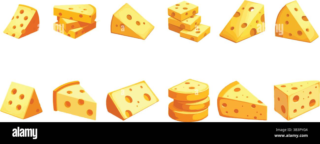 Ensemble vectoriel de tranches de fromage et de coins - Collection d'illustrations alimentaires Illustration de Vecteur