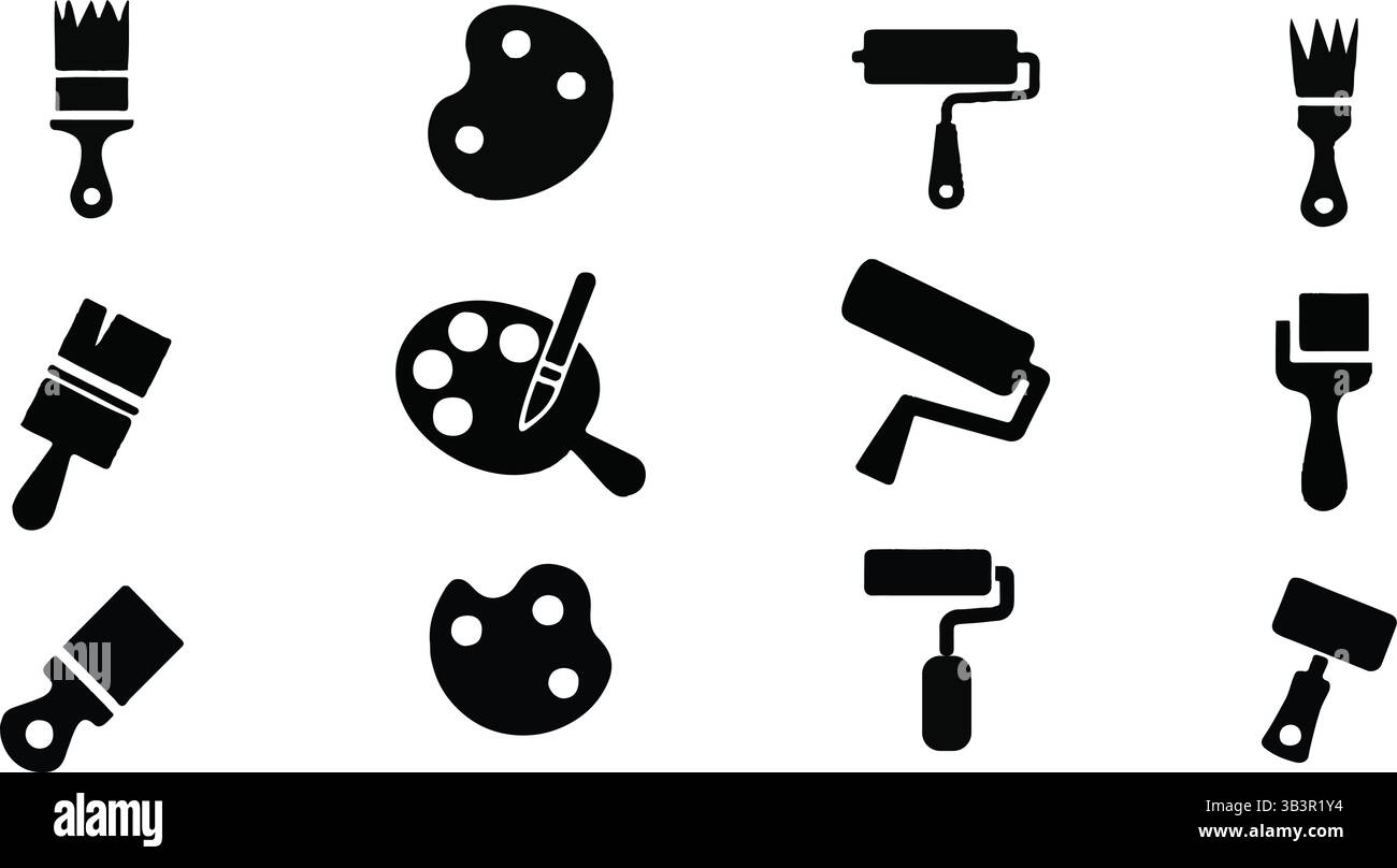 Jeu d'icônes d'outils de peinture - Collection vectorielle de brosse et de rouleau Illustration de Vecteur