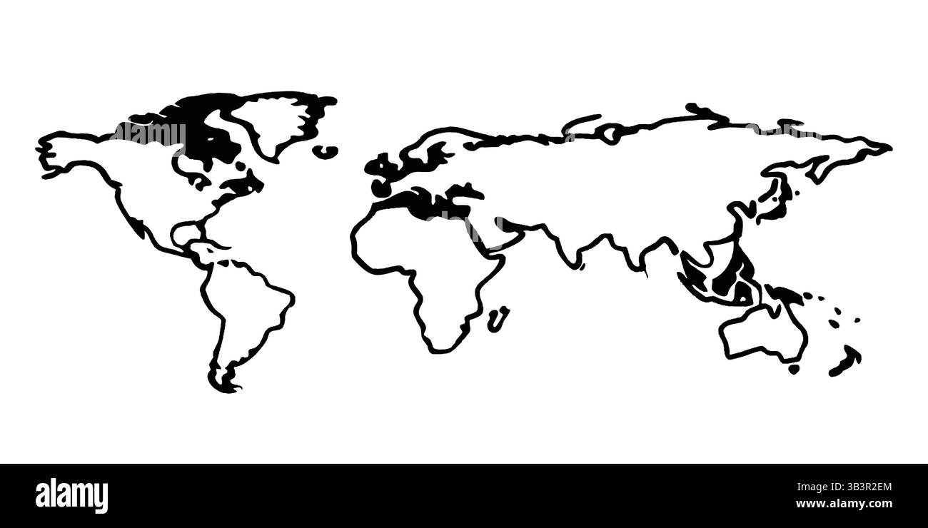 World Map Globe Vector - Earth Planet illustration avec des continents, icône de géographie de ligne noire pour les voyages et les affaires Illustration de Vecteur