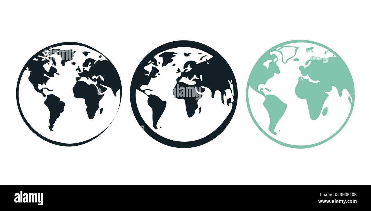 World Map Globe Vector - Earth Planet illustration avec des continents, icône de géographie de ligne noire pour les voyages et les affaires Illustration de Vecteur
