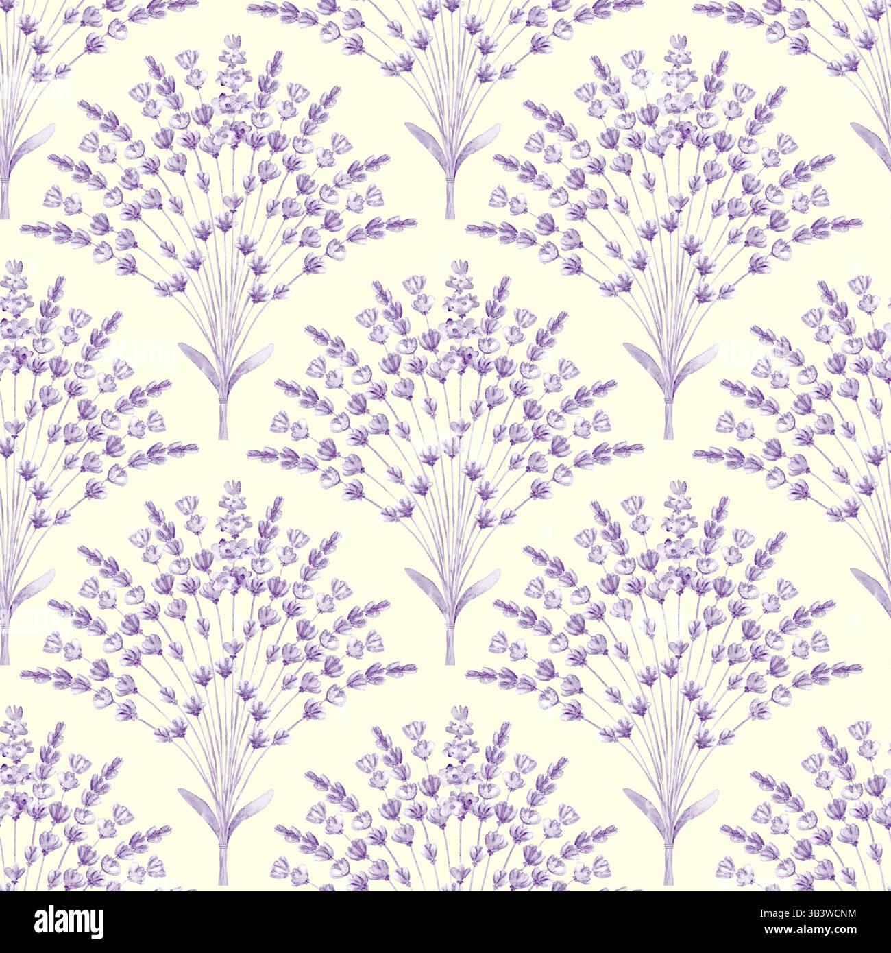 Aquarelle lavande fleurs bouquet floral motif sans couture. Aquarelle dessinée à la main fleur de lilas violet sur fond blanc laiteux. Imprimé de style rustique Banque D'Images