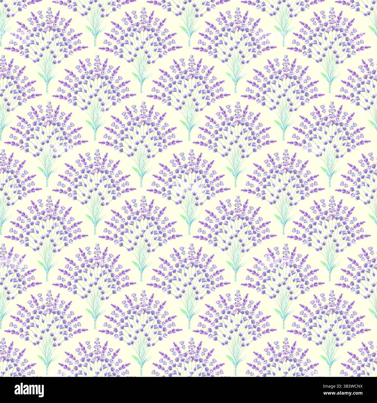 Aquarelle lavande fleurs bouquet floral motif sans couture. Aquarelle dessinée à la main fleur de lilas violet sur fond blanc laiteux. Imprimé de style rustique Banque D'Images