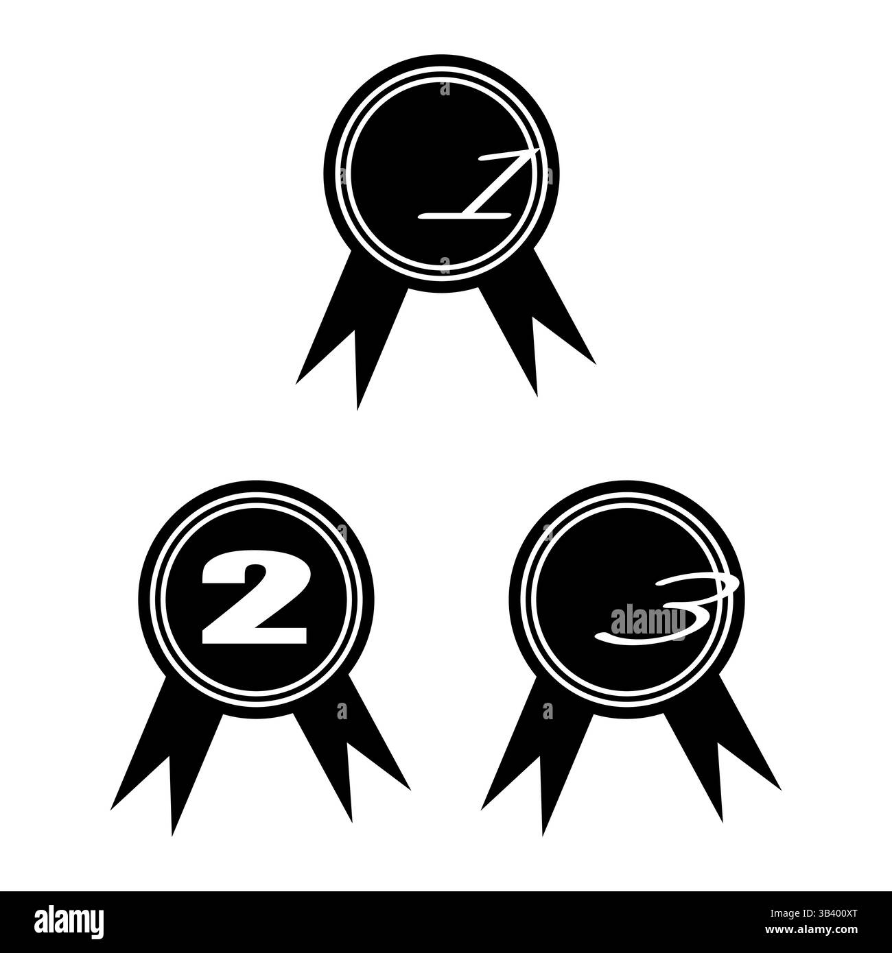 Numéro de médaille de récompense. Premier deuxième tiers. Icône du prix gagnant. Symbole de classement vectoriel. Illustration de Vecteur