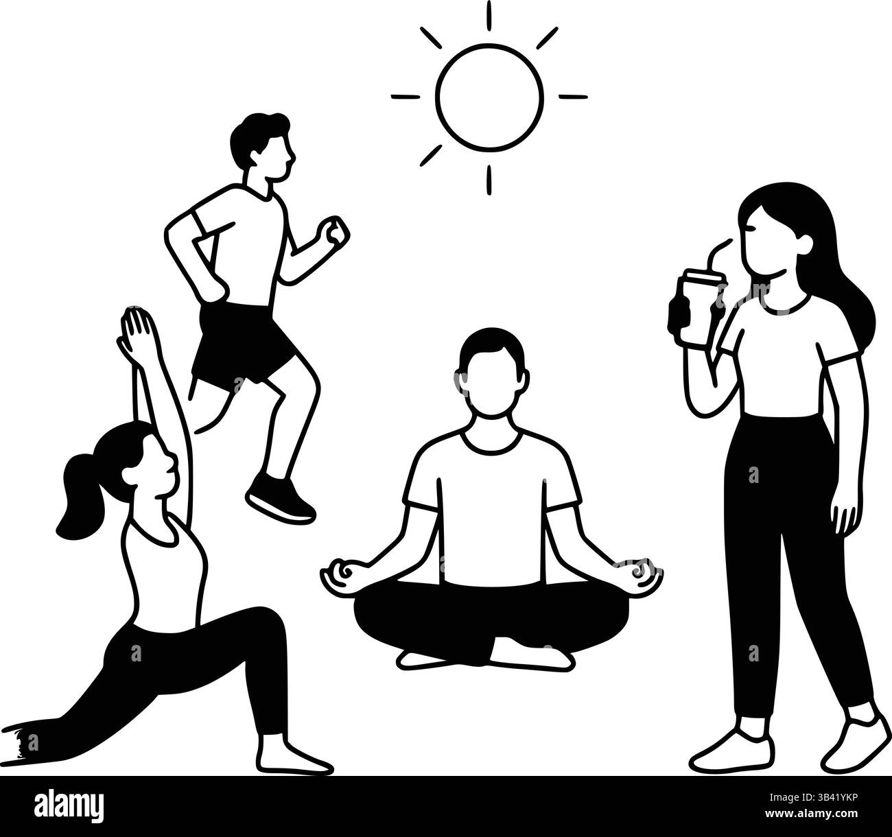 Icônes vectorielles de mode de vie sain : exercice, méditation, hydratation Illustration de Vecteur