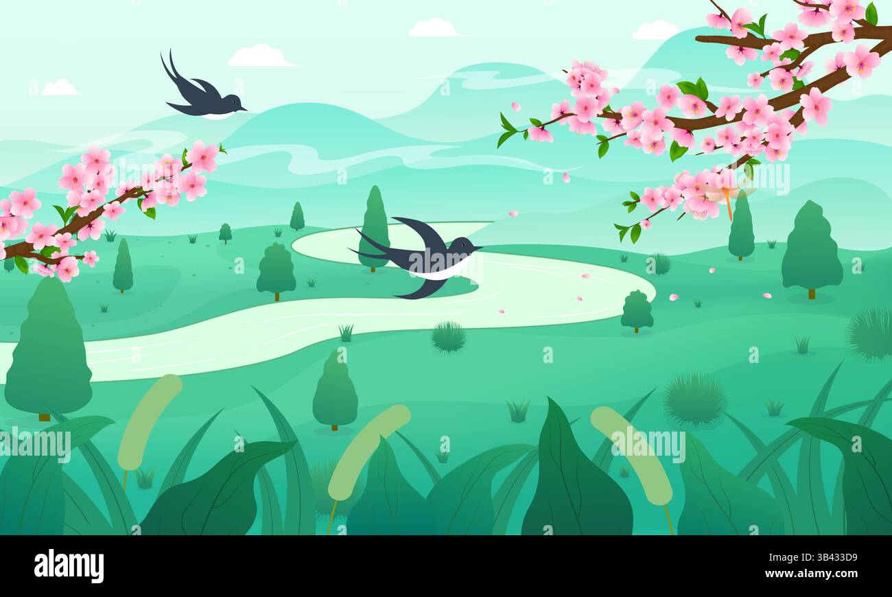 Illustration vectorielle de fleurs de pêche fleurissant au printemps Illustration de Vecteur