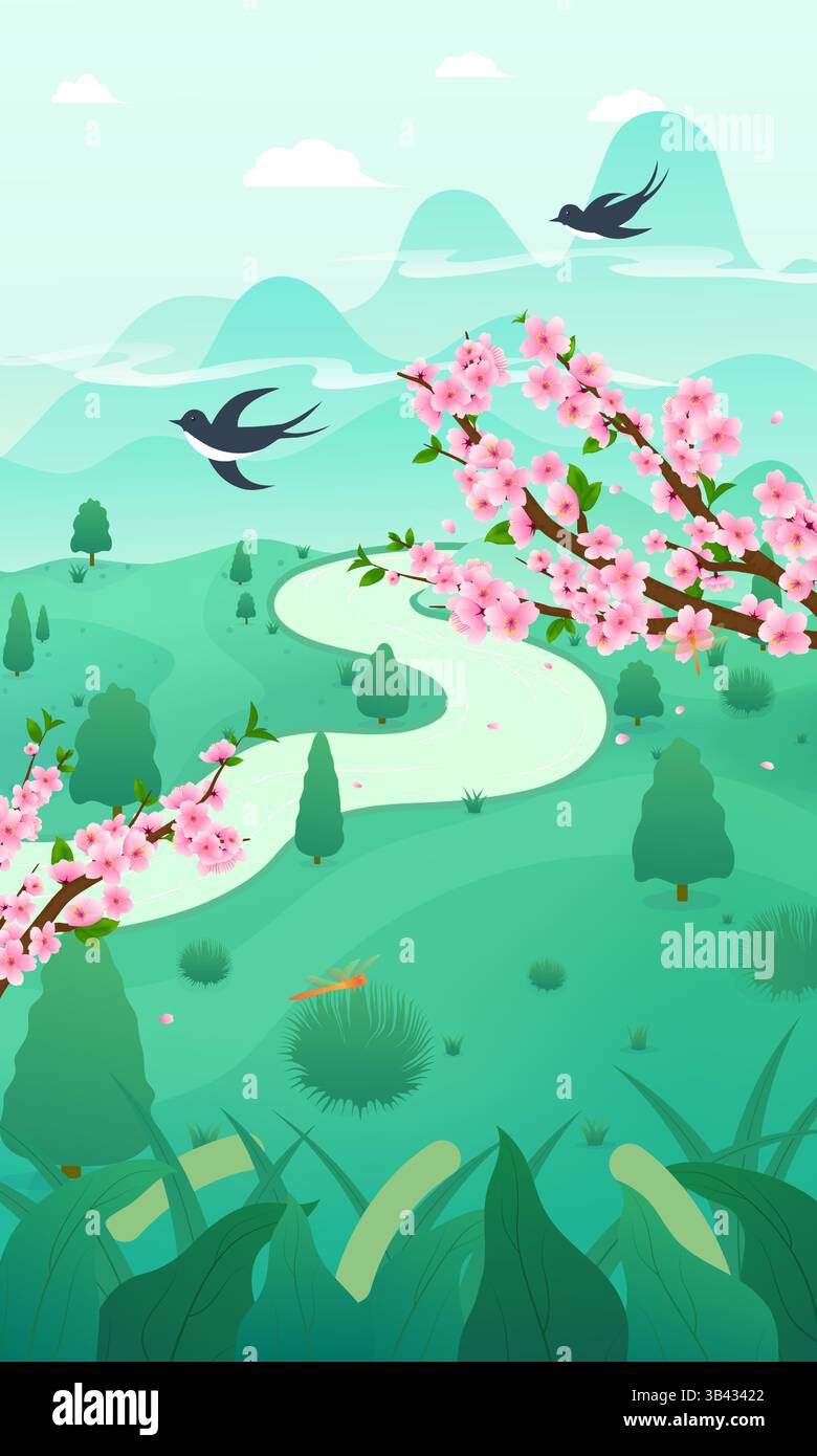 Illustration vectorielle de fleurs de pêche fleurissant au printemps Illustration de Vecteur