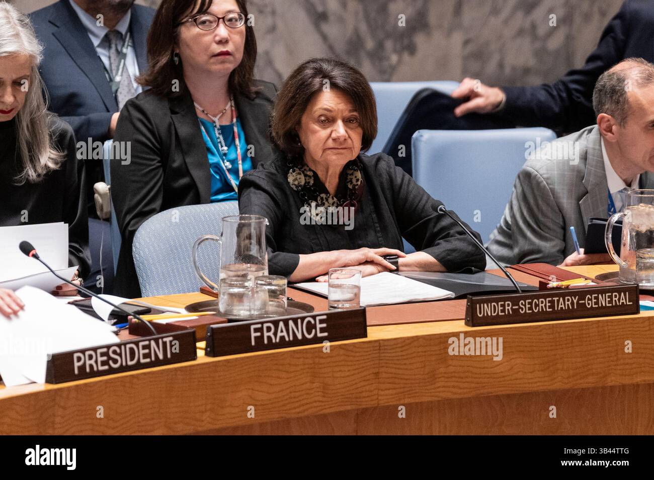 New York, États-Unis. 29 avril 2025. Rosemary DiCarlo, Secrétaire générale adjointe aux affaires politiques et à la consolidation de la paix, assiste à la réunion du Conseil de sécurité sur l'Ukraine au Siège de l'ONU à New York le 29 avril 2025. (Photo de Lev Radin/Sipa USA) crédit : Sipa US/Alamy Live News Banque D'Images