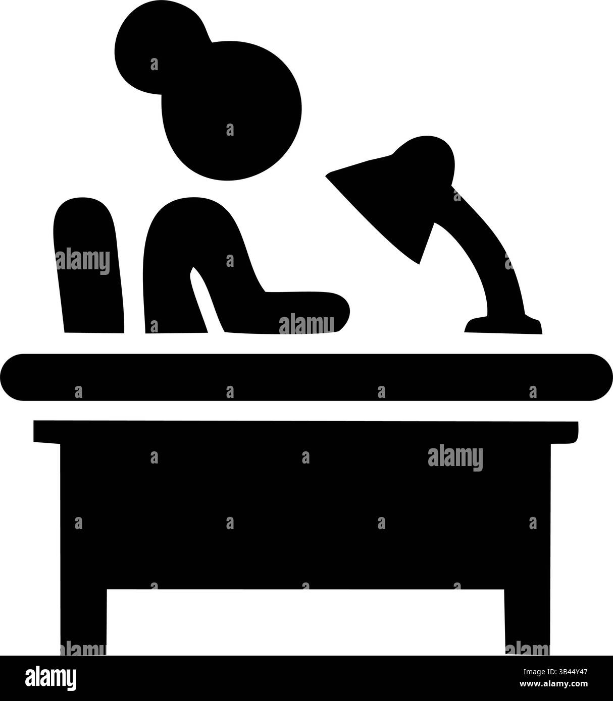 Femme travaillant à un bureau avec une lampe. Illustration de Vecteur