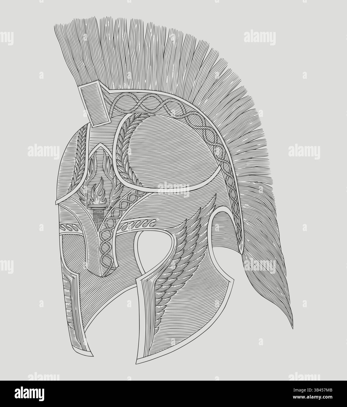 Ancien casque guerrier romain, illustration de style dessin de gravure vintage Illustration de Vecteur