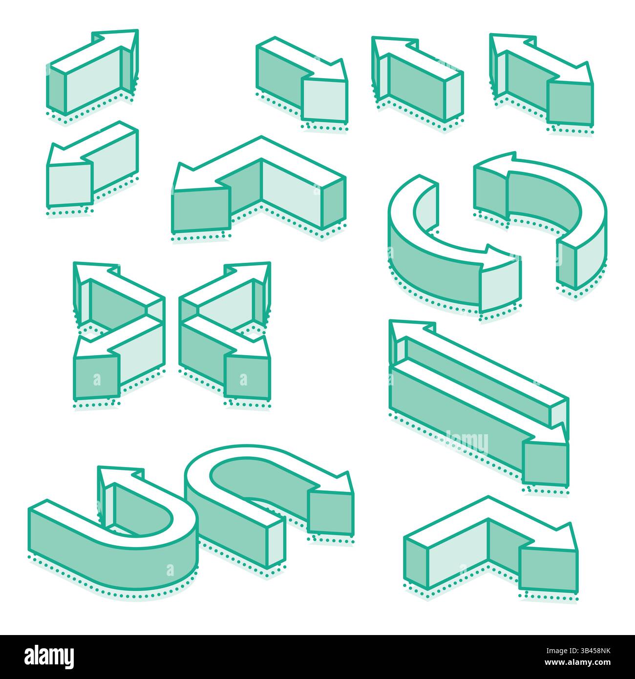 Flèche définie. Illustration vectorielle isométrique de flèches vertes sur fond blanc. Illustration de Vecteur