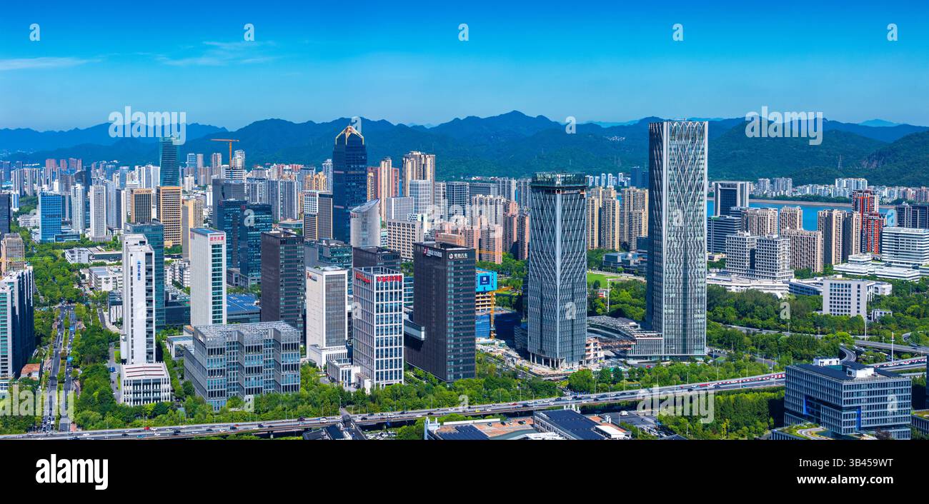 Paysage urbain du district de Binjiang, Hangzhou, province du Zhejiang, Chine Banque D'Images