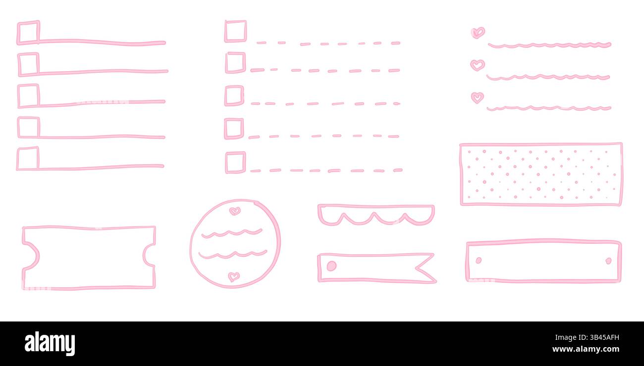 ELEMENTS de tourillon a coquette. Liste de tâches et autocollants pour raboteuse gilly pour cahiers Illustration de Vecteur