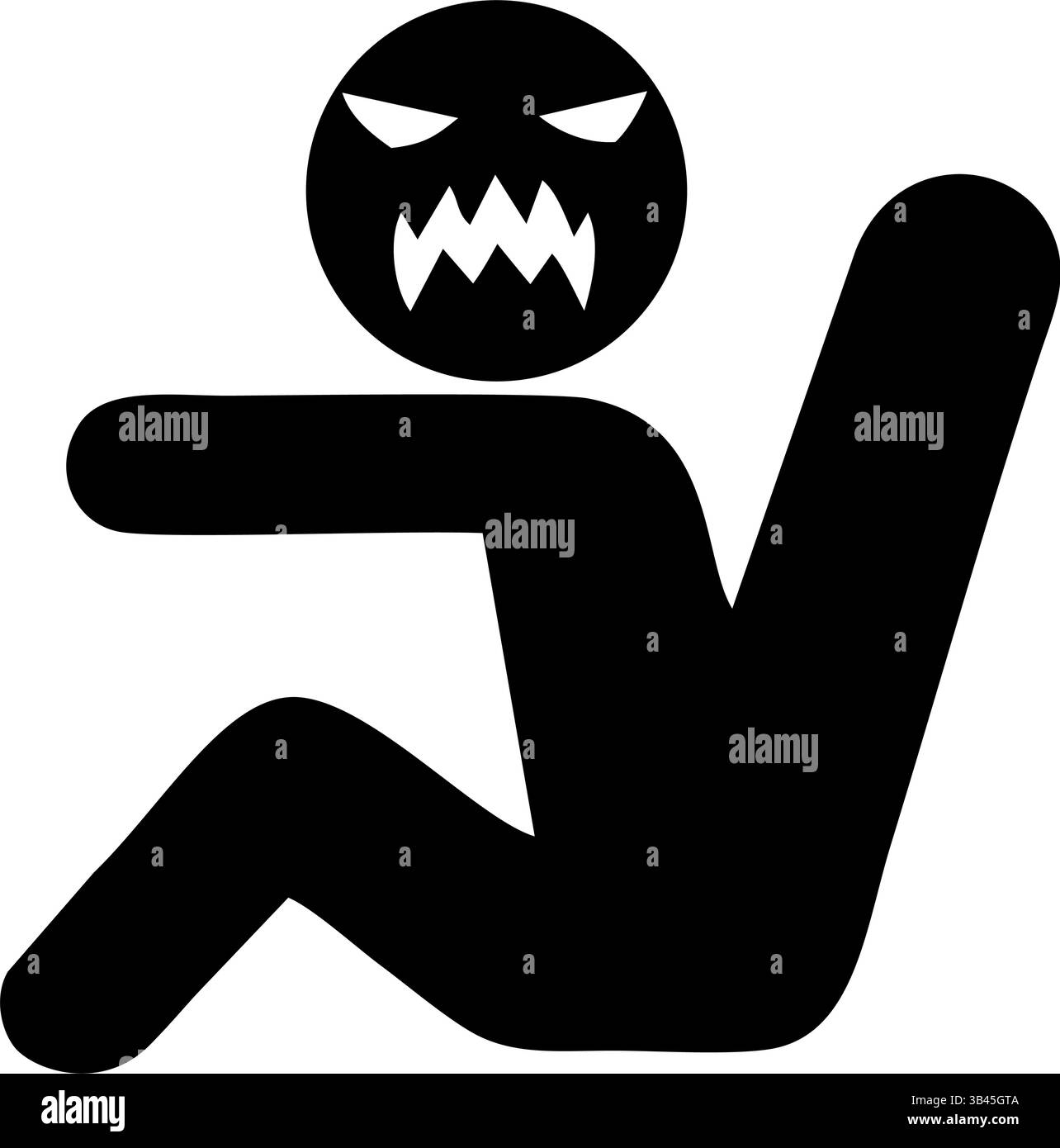 Icône simple en noir et blanc d'une personne assise sur une chaise, représentée avec un visage en colère Illustration de Vecteur