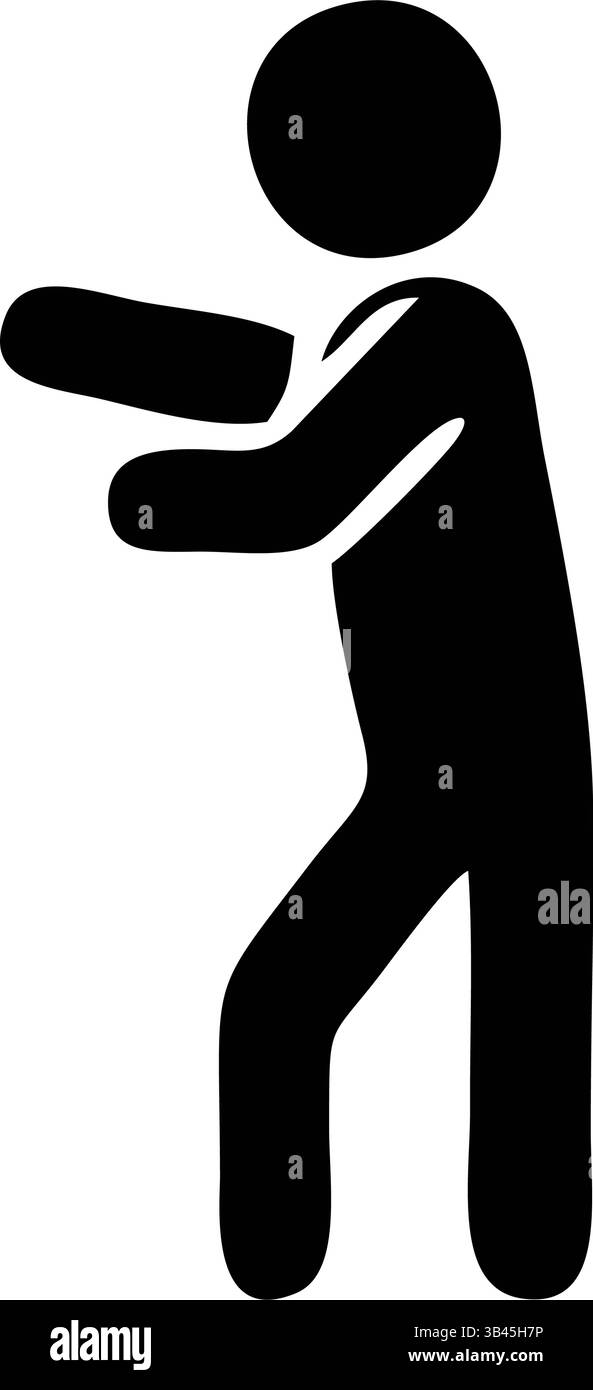 Une silhouette minimaliste et noire d'une personne dans une pose dynamique atteignant Illustration de Vecteur