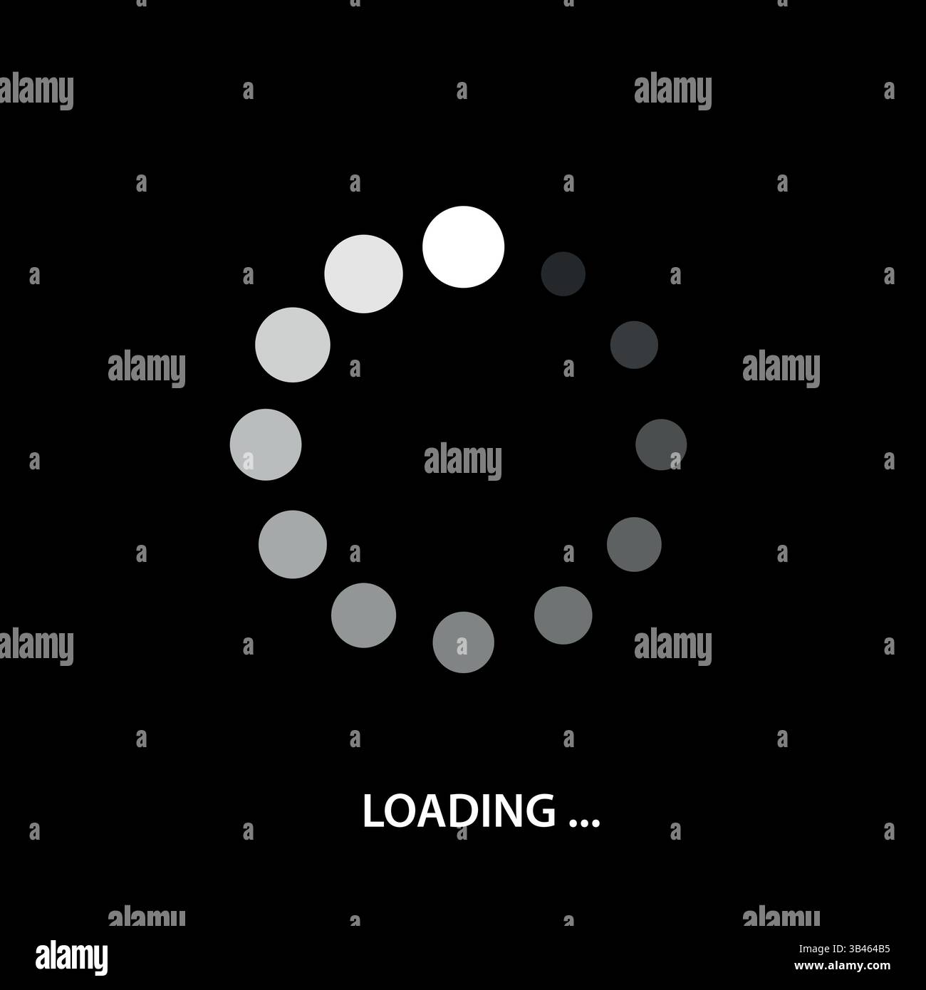 Icône de chargement circulaire pivotante avec ombrage dégradé sur fond noir Illustration de Vecteur