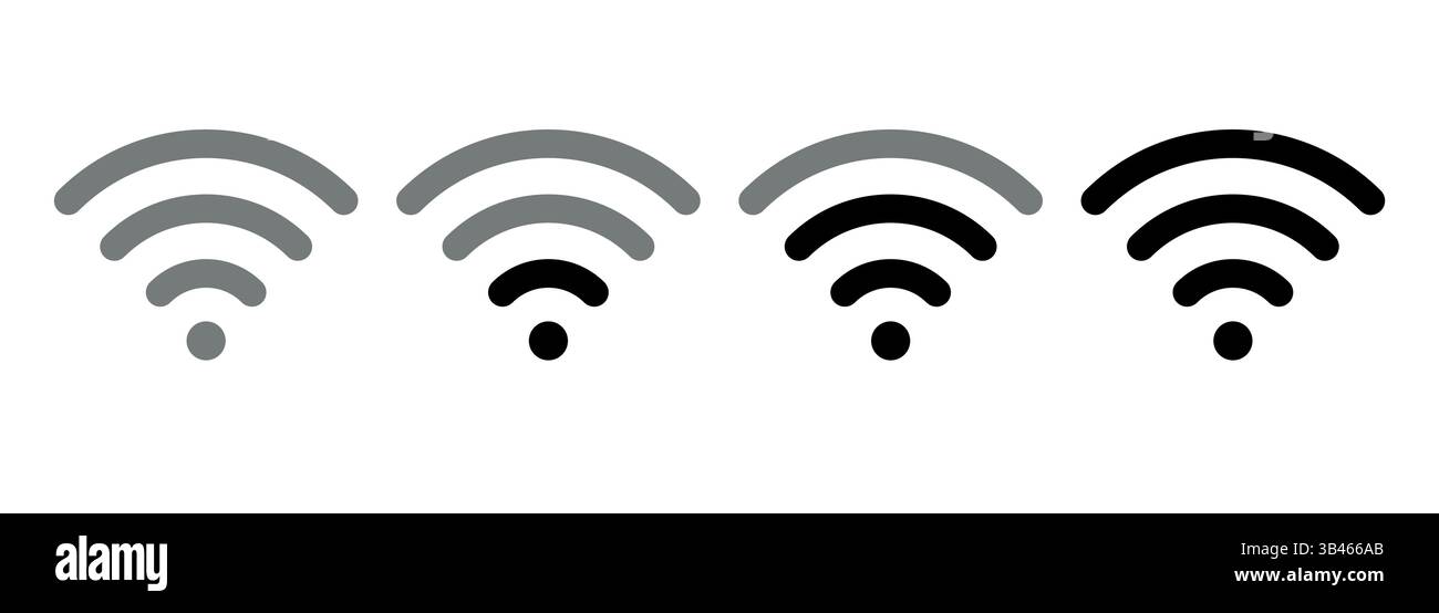 Transition progressive des barres de signal WiFi de faible à forte, symbolisant les variations de puissance de connexion Illustration de Vecteur
