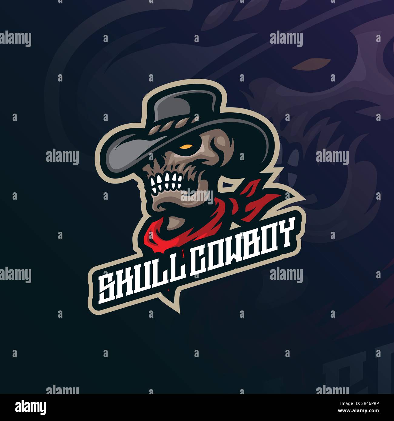 Vecteur de conception de logo de mascotte de crâne avec un style de concept d'illustration moderne pour l'impression de badge, d'emblème et de t-shirt. Illustration de cow-boy de crâne. Illustration de Vecteur