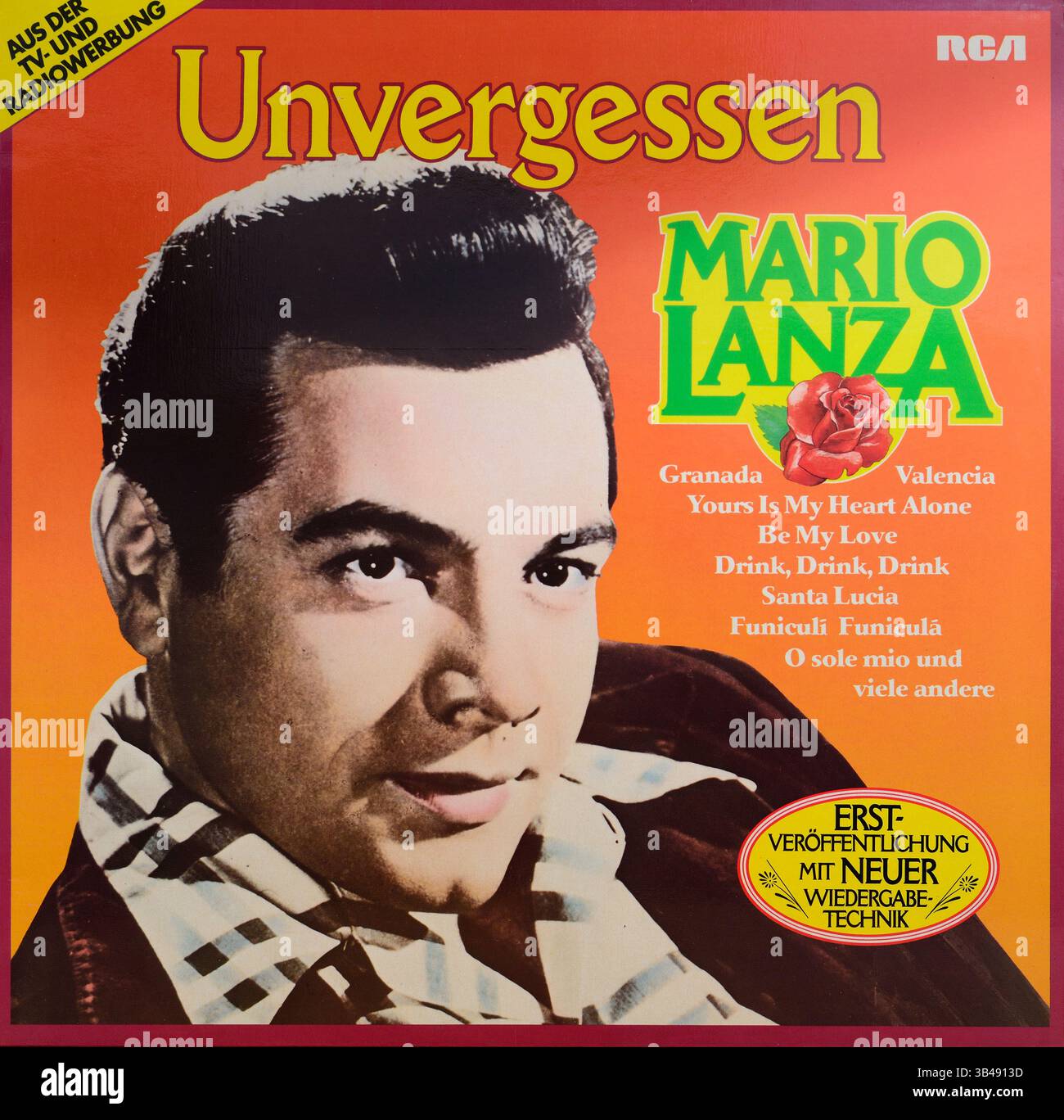 Pochette de disque vinyle vintage, Mario Lanza, inoubliable, 1980 Banque D'Images