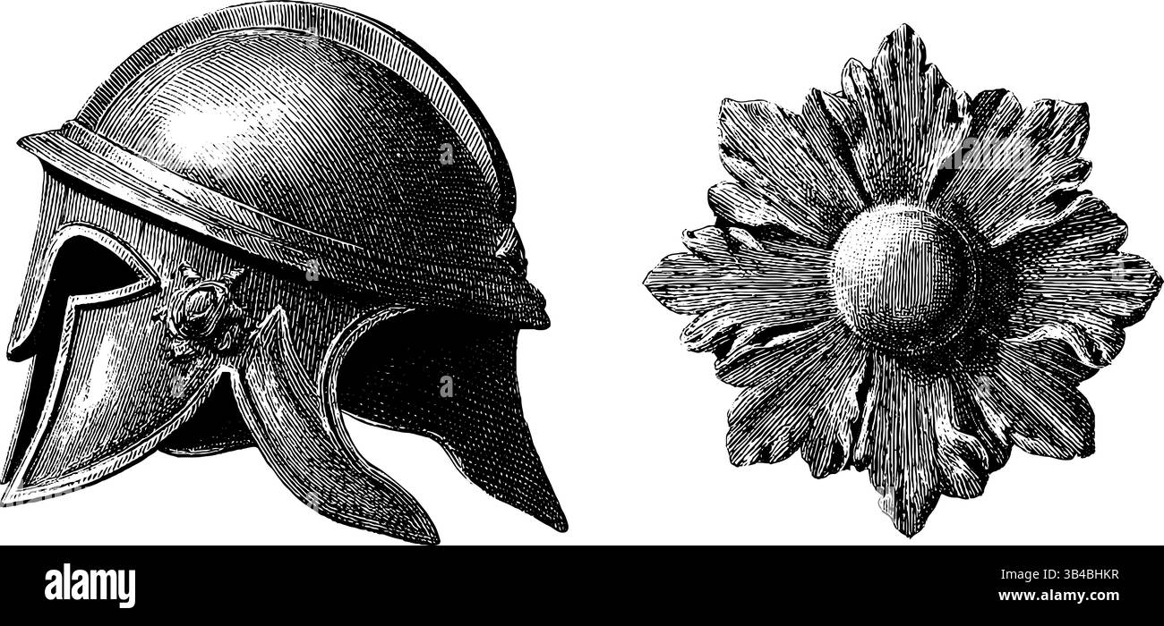 Illustration historique gravée de casque romain et élément décoratif pour les projets de conception. Illustration de Vecteur
