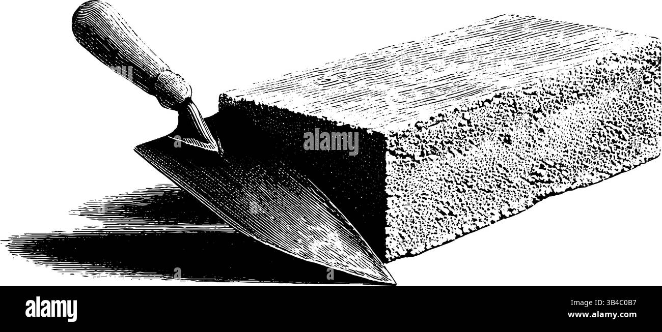 Gravure vintage de brique et truelle pour les thèmes de la construction et de la maçonnerie. Illustration de Vecteur