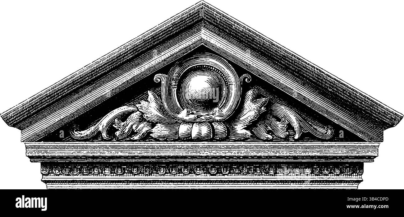 Conception complexe de fronton grec gravé pour l'inspiration architecturale. Illustration de Vecteur