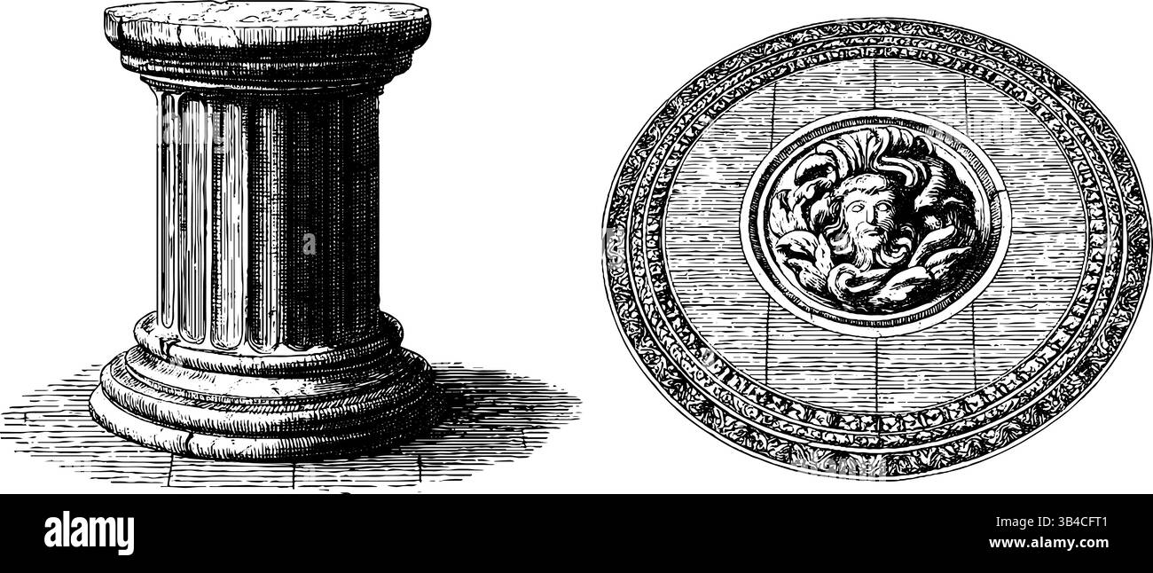 Pilier romain antique et gravure de sculpture pour l'art historique et des projets de design. Illustration de Vecteur