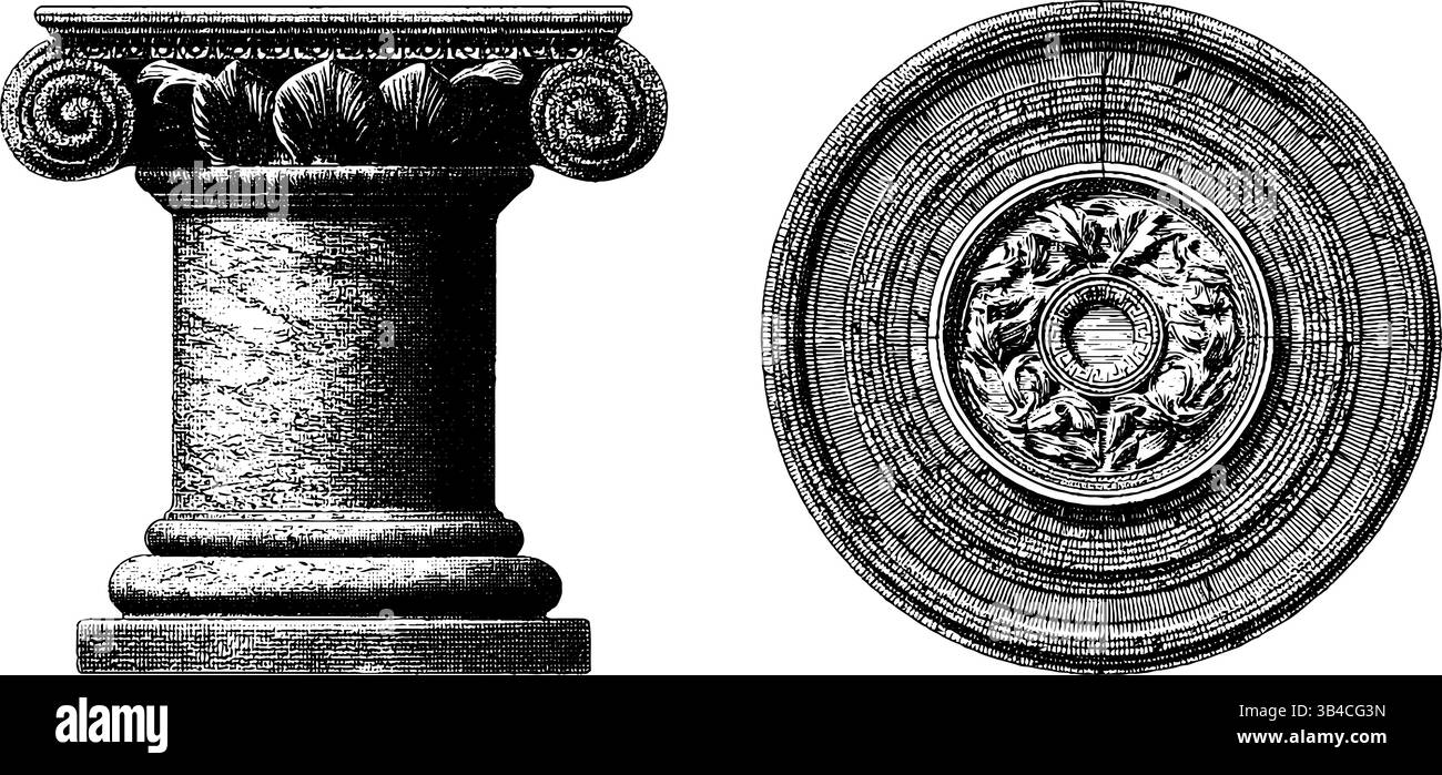 Illustration gravée complexe de l'architecture romaine des piliers et de la conception de sculptures. Illustration de Vecteur