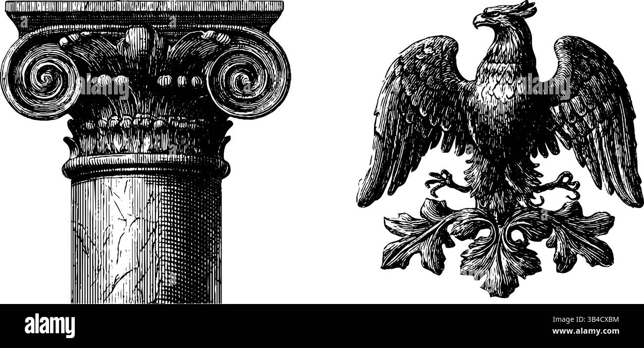 Bannière romaine gravée et illustration d'aigle pour la conception historique. Illustration de Vecteur