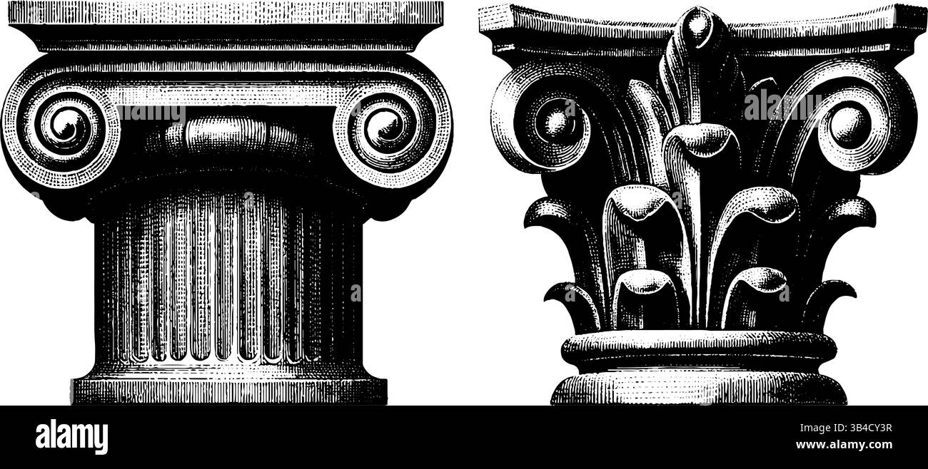 Gravure d'éléments d'architecture classiques - dessins de triglyphes et de métopes pour l'art et l'éducation. Illustration de Vecteur
