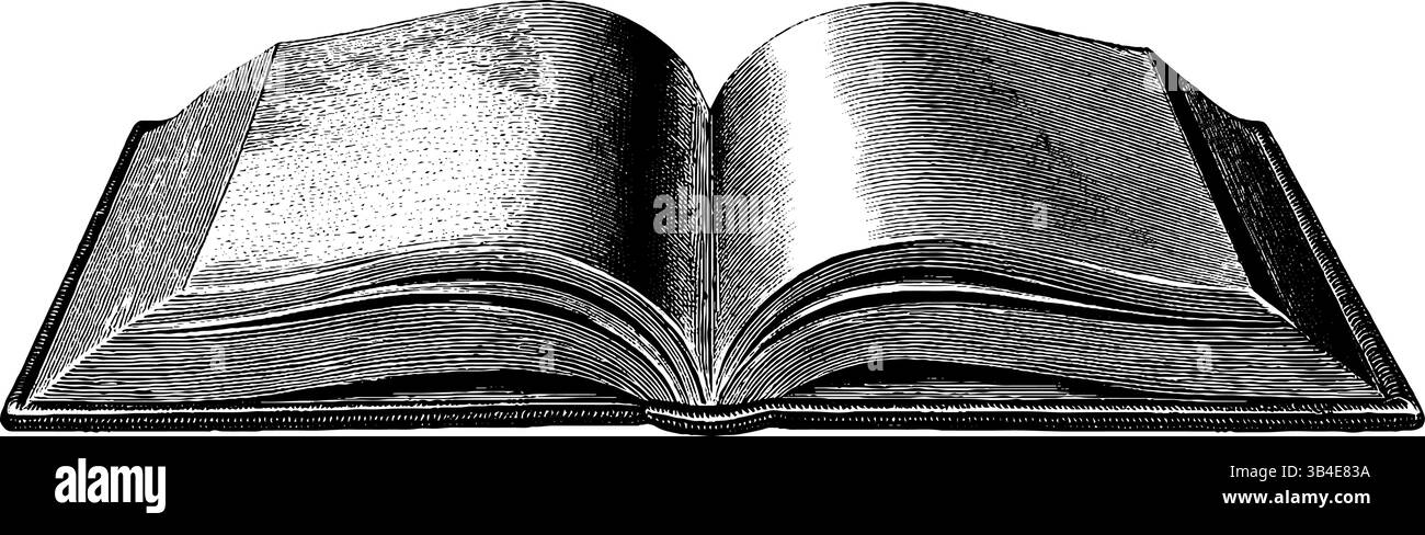 Illustration gravée vintage de livre ouvert avec thème de dictionnaire classique. Illustration de Vecteur