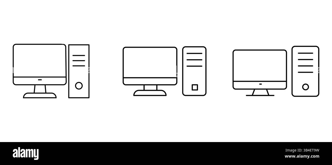 Illustration simple d'une configuration d'ordinateur de bureau. Vecteur de jeu d'icônes de ligne PC isolé sur fond blanc Illustration de Vecteur