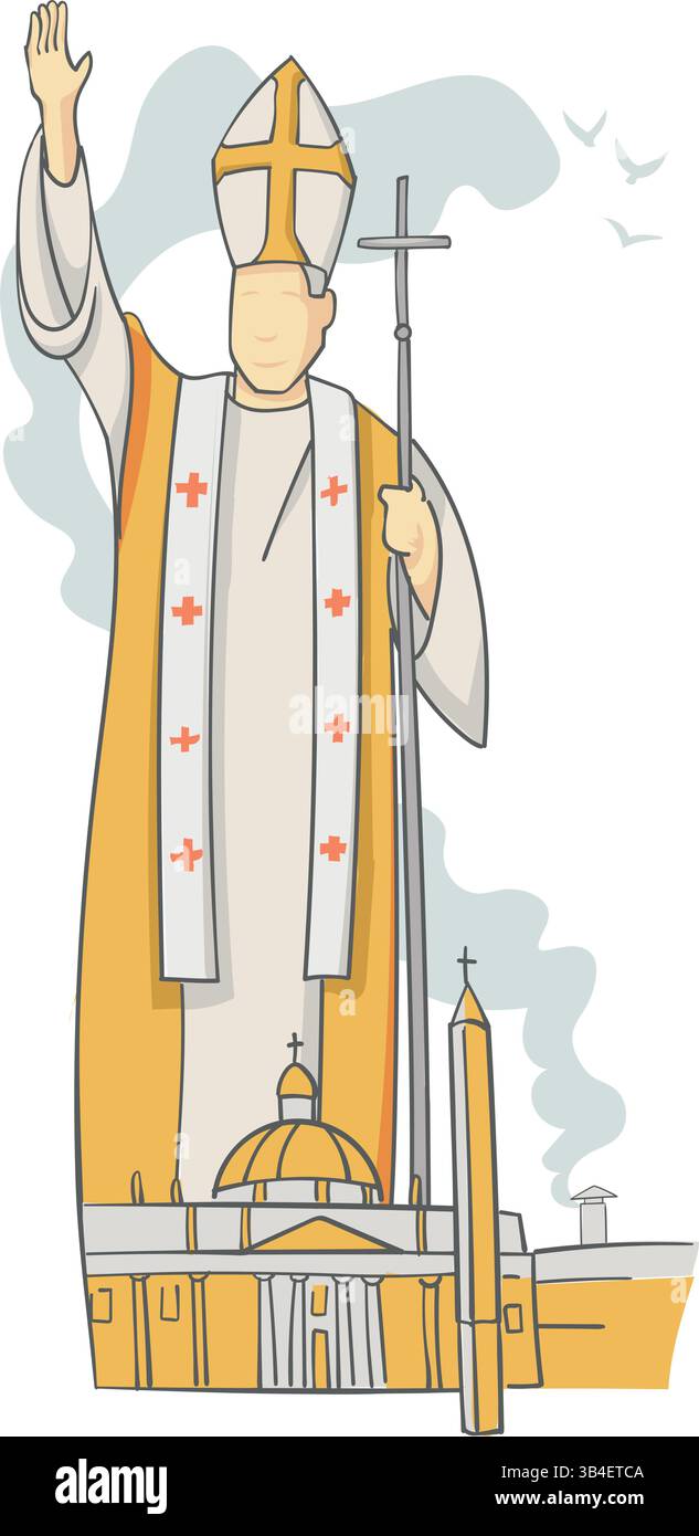 Le nouveau Pape salue les fidèles de celui de Pierre, car la fumée blanche marque son élection. Illustration vectorielle verticale Illustration de Vecteur Le nouveau Pape salue les fidèles de celui de Pierre, car la fumée blanche marque son élection. Illustration vectorielle verticale Illustration de Vecteur