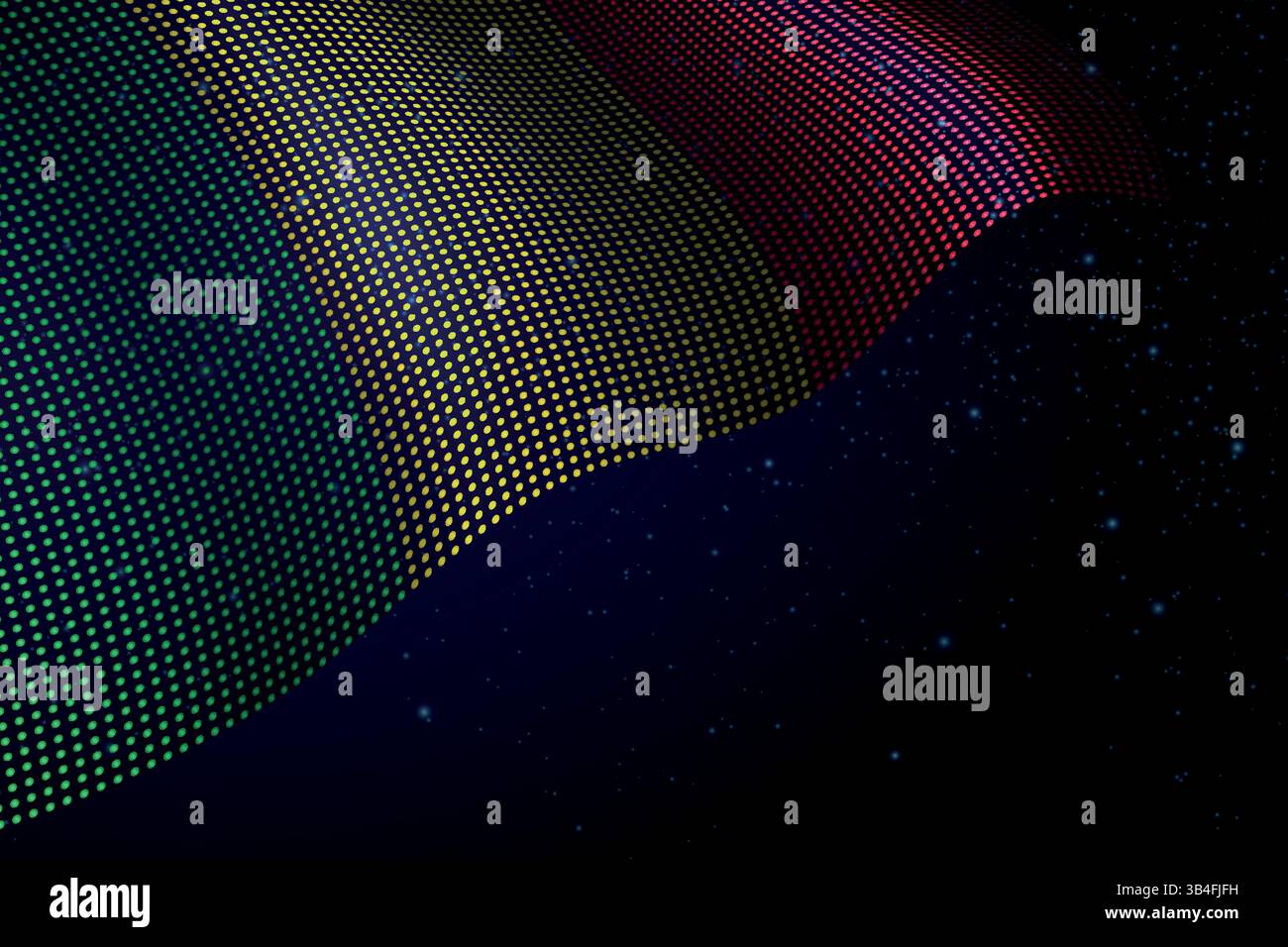 Drapeau numérique Mali fait de points, ondulant sur un fond sombre étoilé Illustration de Vecteur