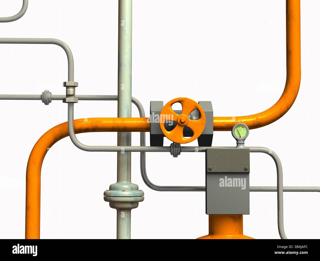Système de tuyaux de croisement, fond blanc. Illustration CG. Banque D'Images
