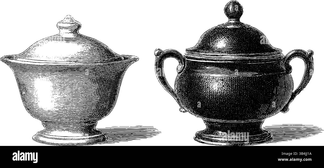 Illustration gravée vintage d'élégants bols à sucre pour les projets de design et de décoration. Illustration de Vecteur