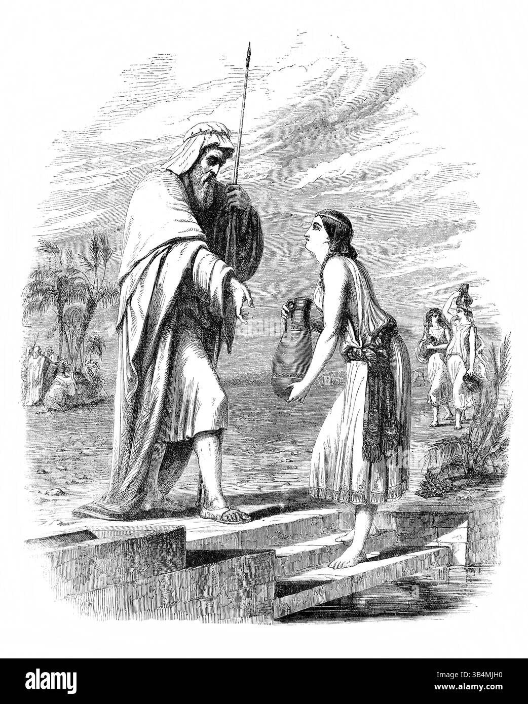 Illustration de Rebecca offrant de l'eau au serviteur d'Abraham Eliezer (Genèse) de l'ancien XIXe siècle la Sainte Bible contenant l'ancien et le Nouveau test Banque D'Images Illustration de Rebecca offrant de l'eau au serviteur d'Abraham Eliezer (Genèse) de l'ancien XIXe siècle la Sainte Bible contenant l'ancien et le Nouveau test Banque D'Images